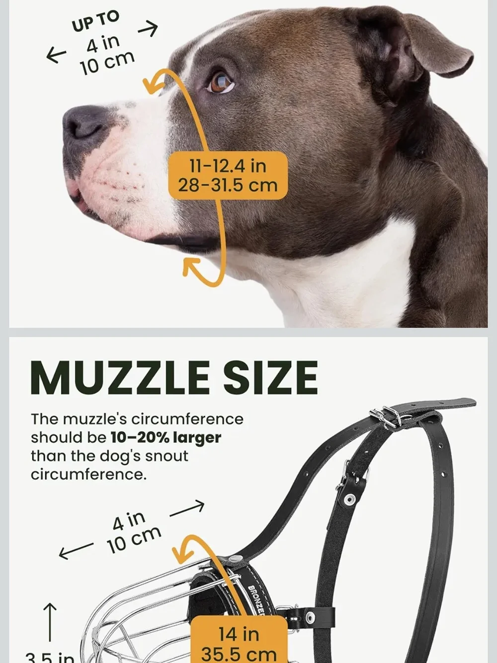 Bronze Dog Black Leather & Stainless Steel Muzzle
